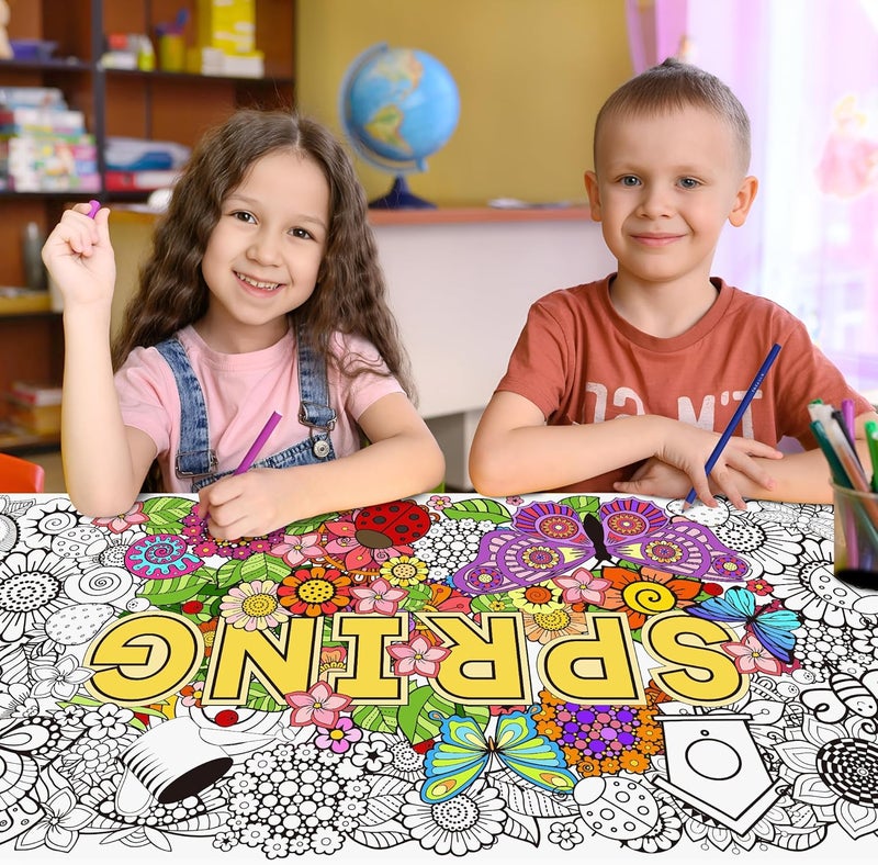 Dvbonike Jumbo Spring Mandala Coloring Poster Giant Flower Butterfly Color-in Paper Poster DIY Drawing Blank Doodle Art Banner 55 x 24 inch Decoration, Home School Activity Party Supplies for Kids - Image 4